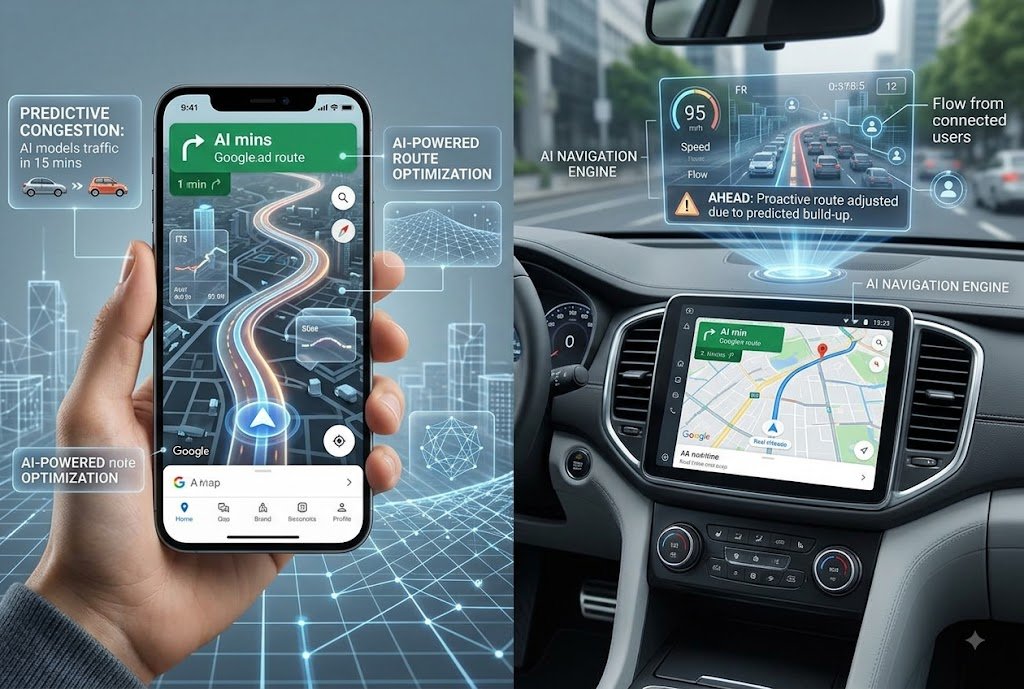 Google Maps and similar apps use AI to study traffic patterns, road closures