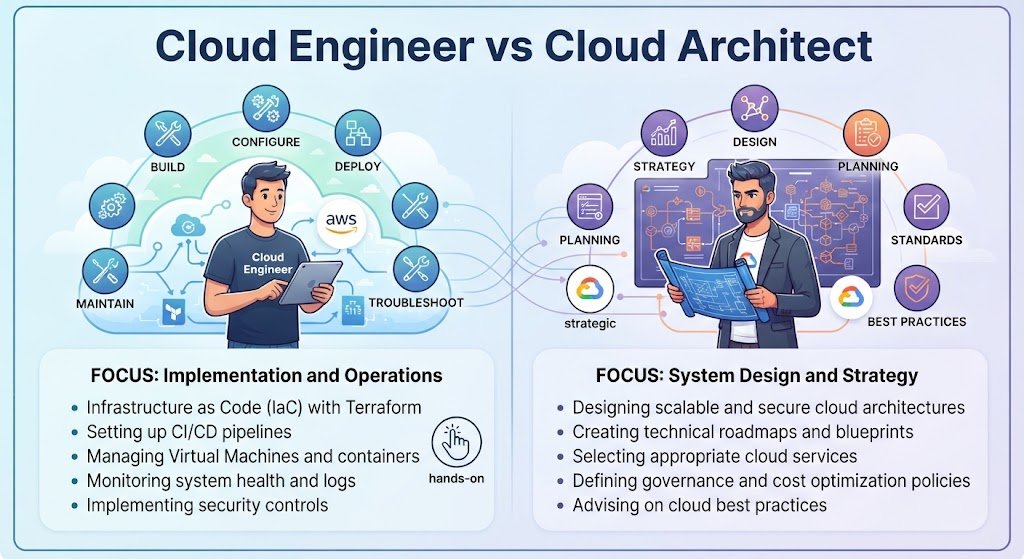 Cloud Engineer: Complete Guide to Skills, Roles, Tools & Career cloud engineer vs cloud architect